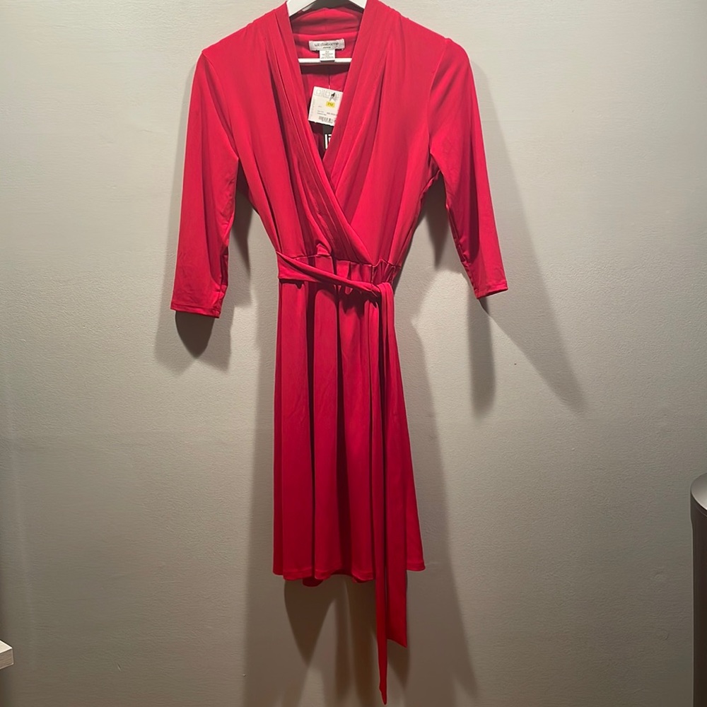 Liz Claiborne Petite Medium Red Faux Wrap Dress